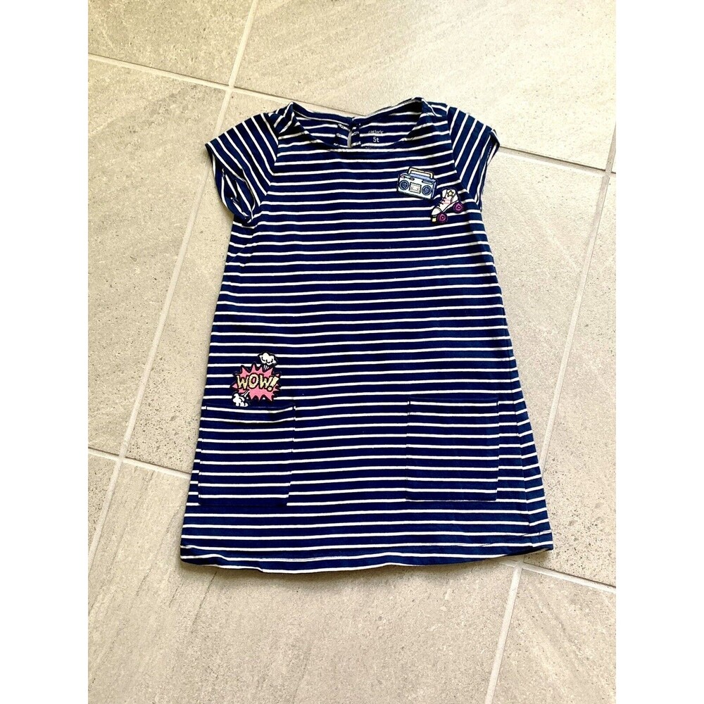 Carters Girls 5T Navy Blue Striped Play Dress